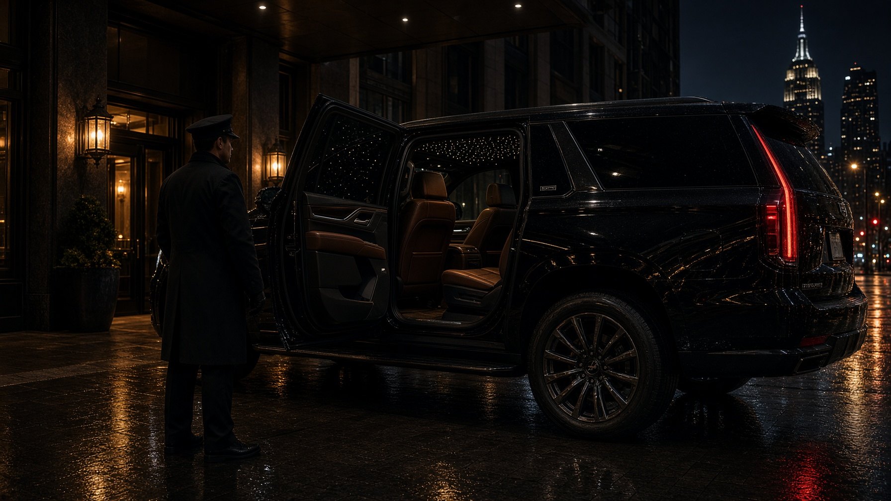 Black Cadillac Escalade with starlight headliner in Chicago