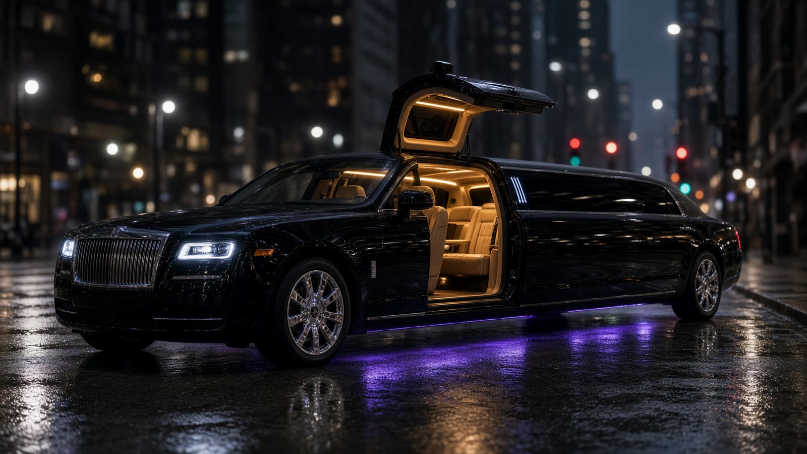 Black jet-door stretch limousine in Chicago