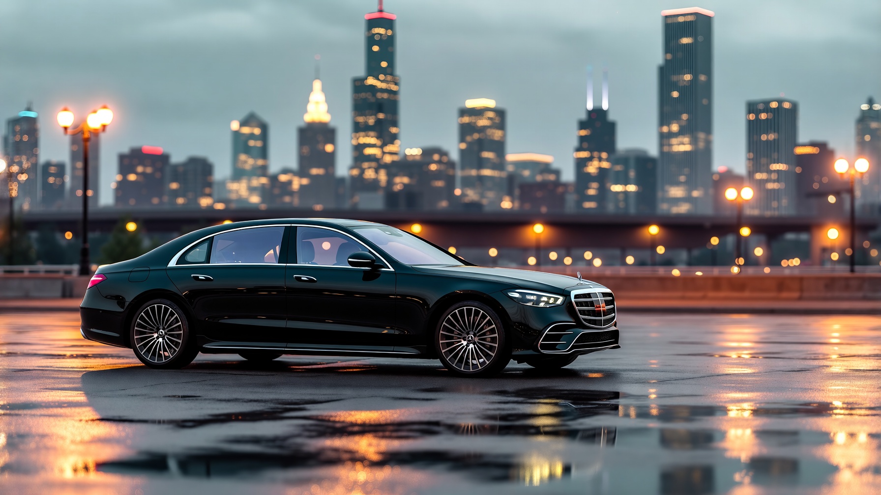Black executive sedan for Chicago airport and Loop runs