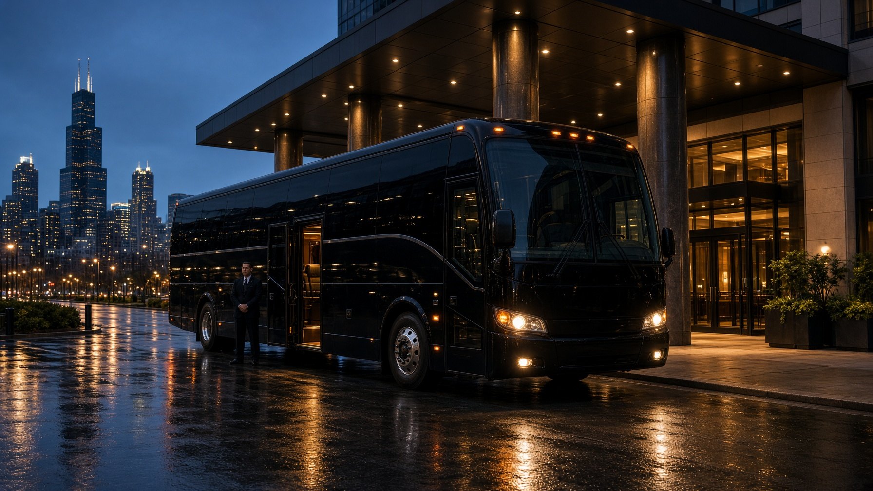 Black 40-passenger executive shuttle bus in Chicago