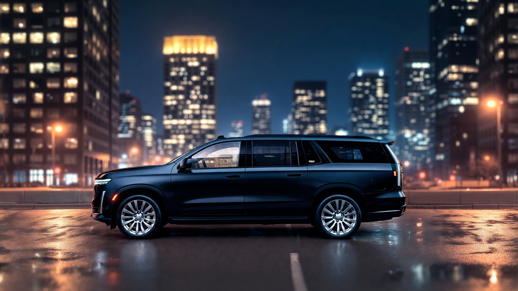 Black luxury SUV for Chicago client transport with luggage