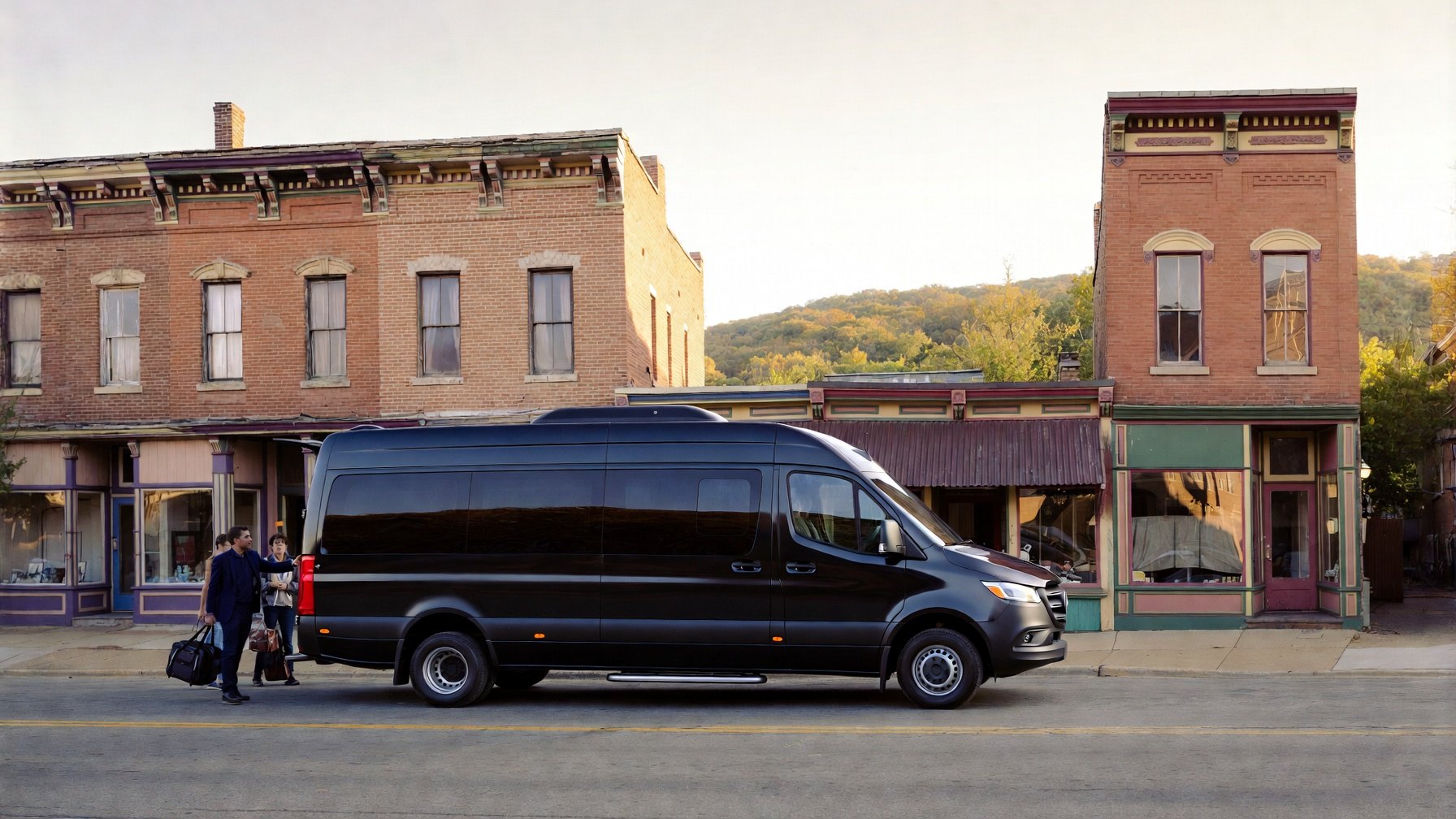 Black Sprinter on a historic Midwestern main street